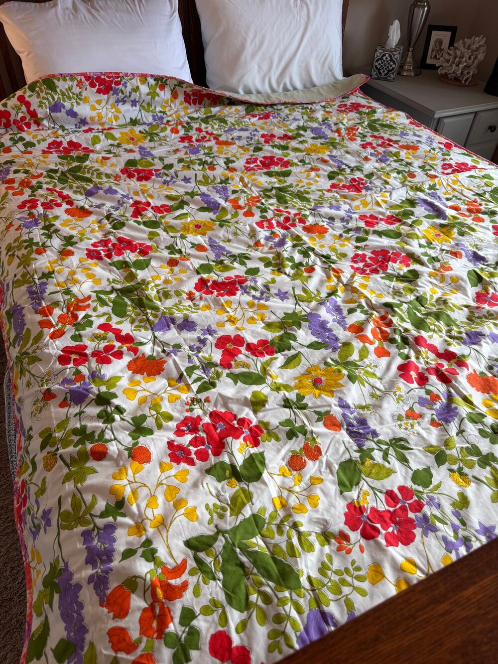 70s Style Handmade Bedspread Quilt Twin Single Double Bed 70s Floral Whimsical